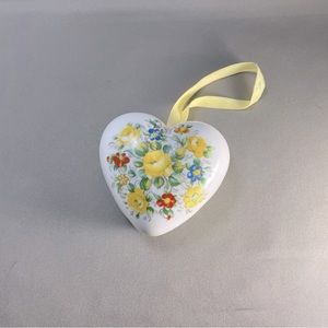 Vintage Porcelain Heart Pomander Potpourri Sachet Yellow Rose